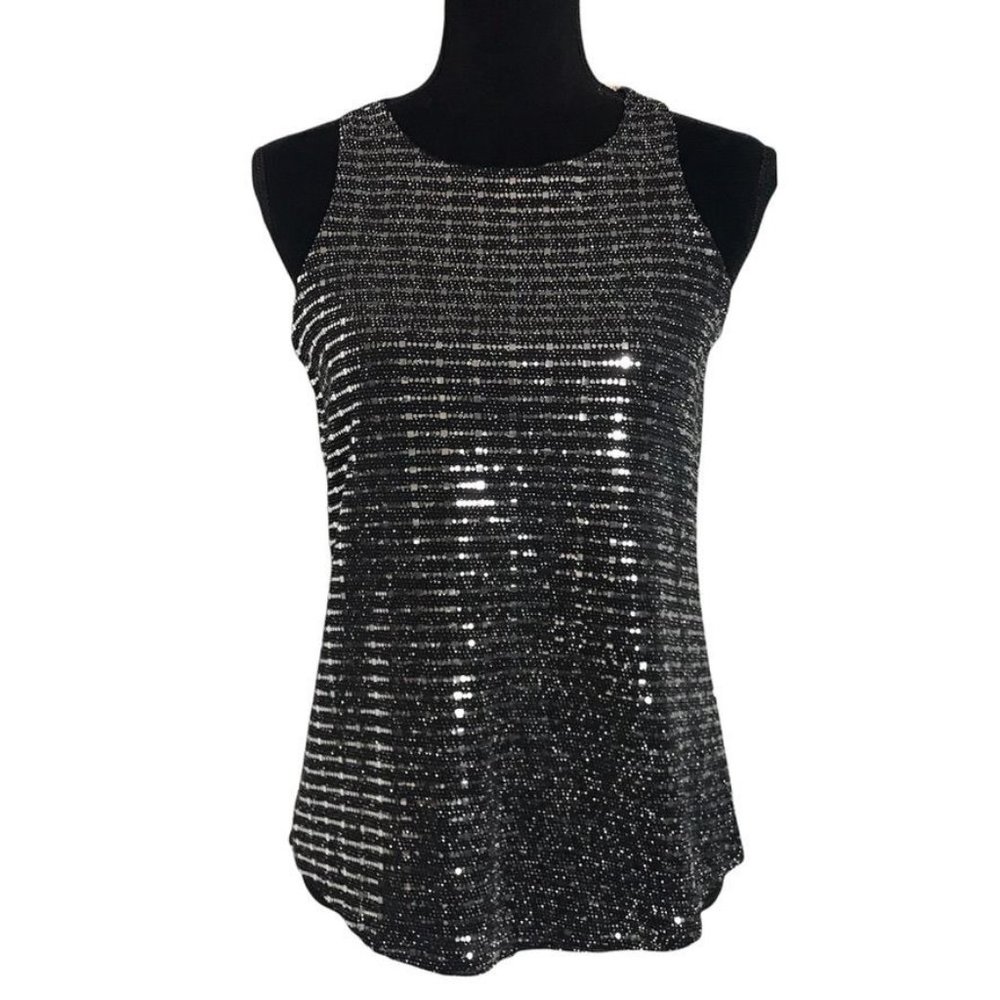 Veronica M Black/Silver Embellished Tank Top - Size Small